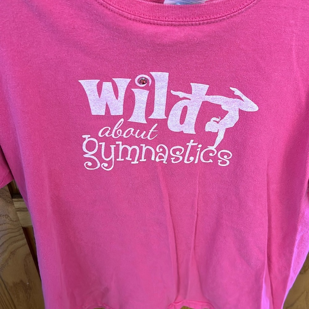 Youth XL wild about gymnastics pink t shirt